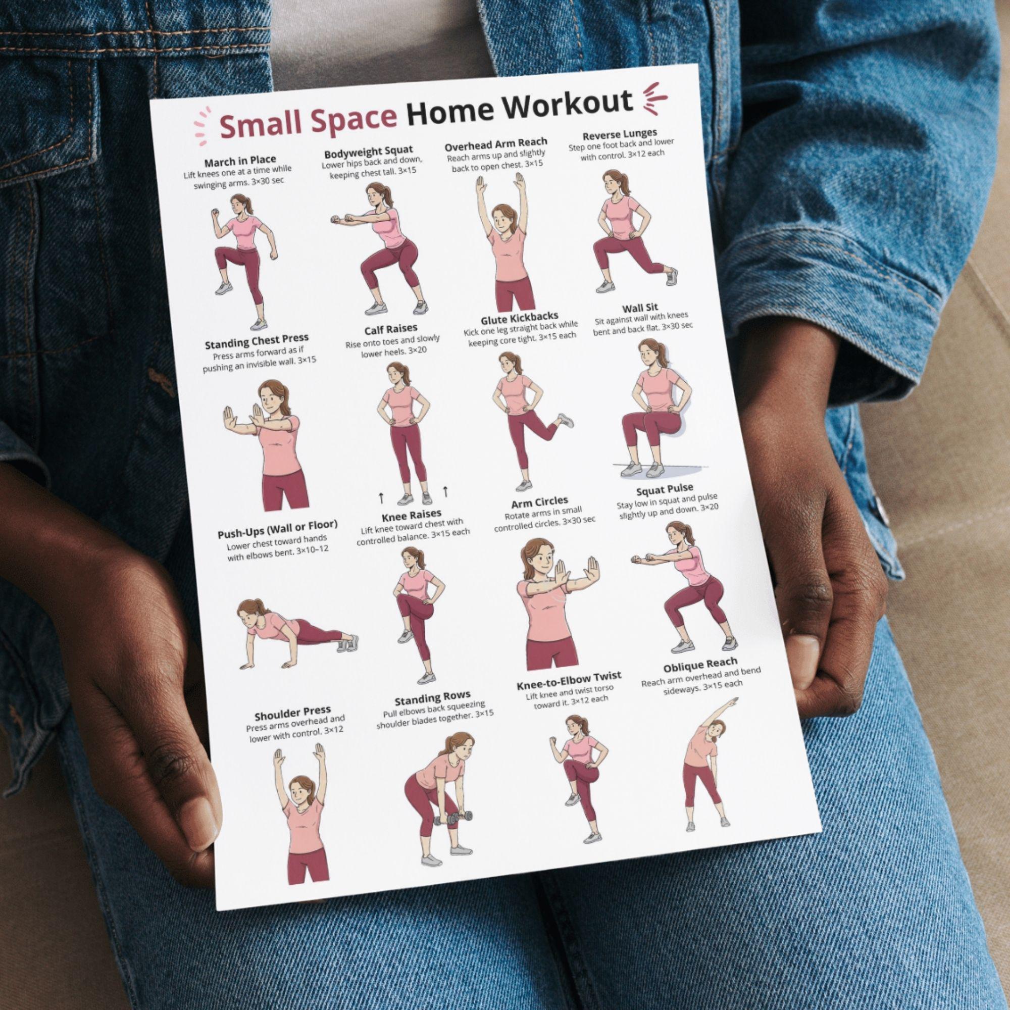 Bodyweight exercise in a small apartment living area