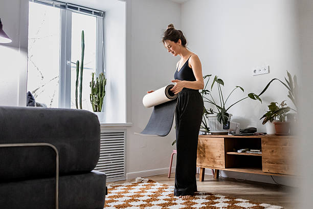 Early morning stretch routine in a sunlit room
